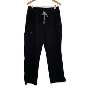 Figs Black Straight Leg Slit Drawstring Waist Scrub Pants Women's Size LP Pocket